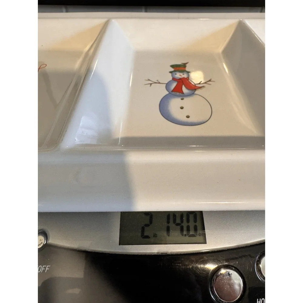 Holiday 3-Section Divided Serving Tray Platter‎ White Snowman Mittens Stocking